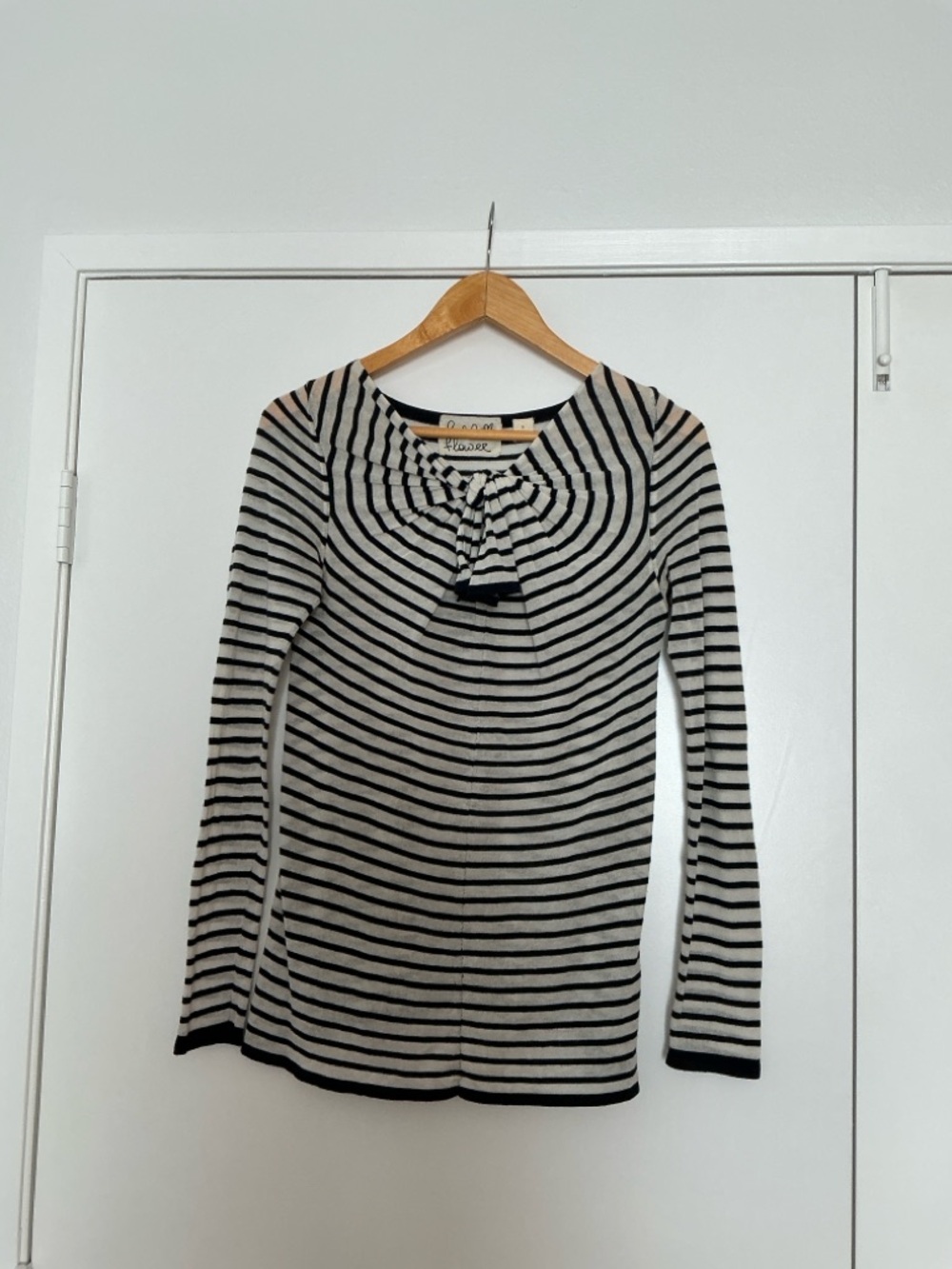 Anthropologie Black & White Striped Tie-Front Crewneck Sweater